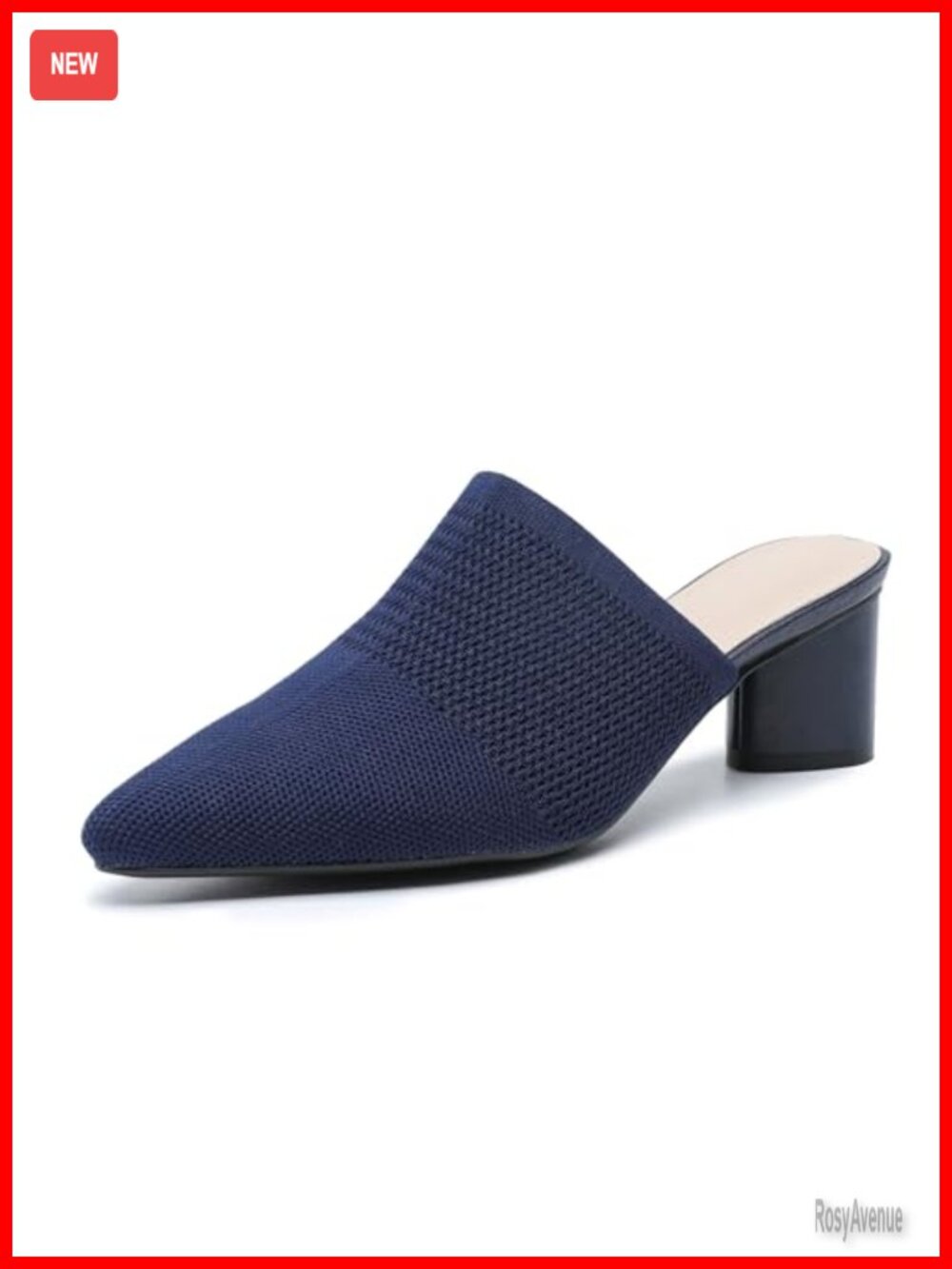 Women's Knit Closed Pointed Toe Chunky Heel Mules Breathable Slip On Low Block